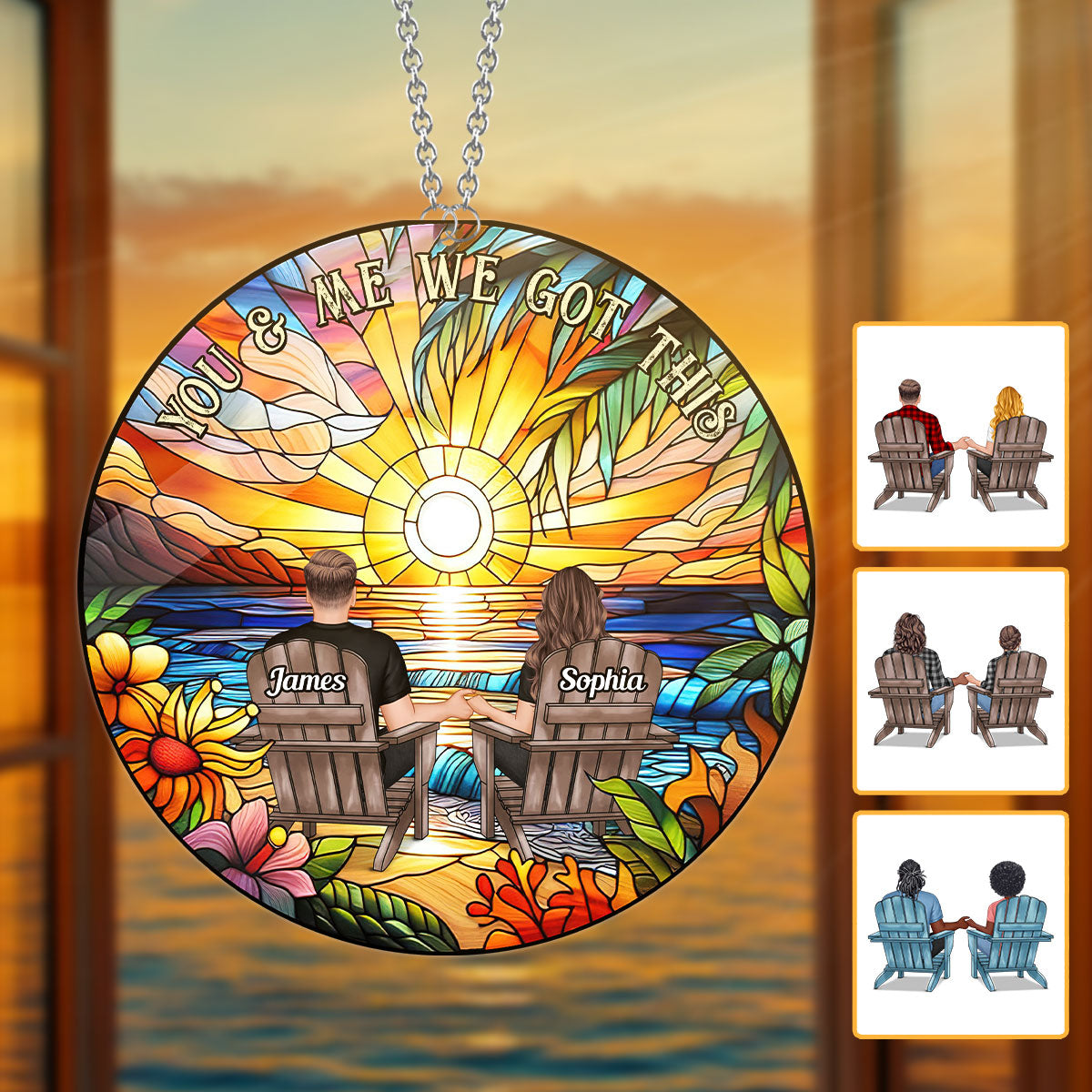 Du und ich, wir schaffen das – Personalisierter Sonnenfänger für Paare zum Aufhängen am Fenster 