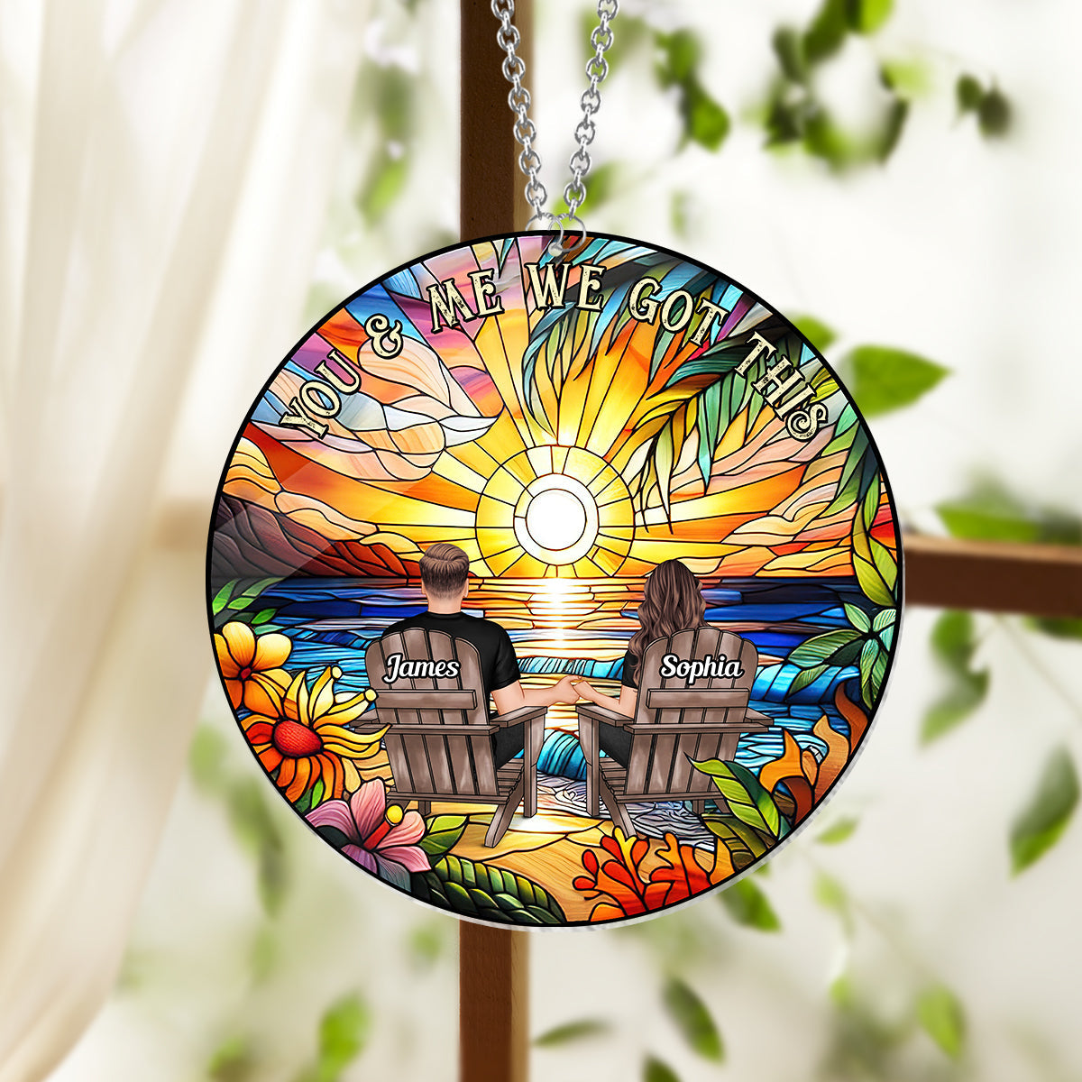 Du und ich, wir schaffen das – Personalisierter Sonnenfänger für Paare zum Aufhängen am Fenster 