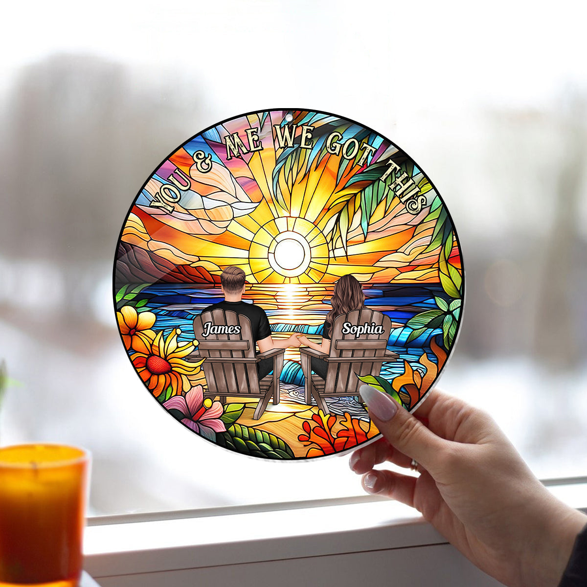 Du und ich, wir schaffen das – Personalisierter Sonnenfänger für Paare zum Aufhängen am Fenster 