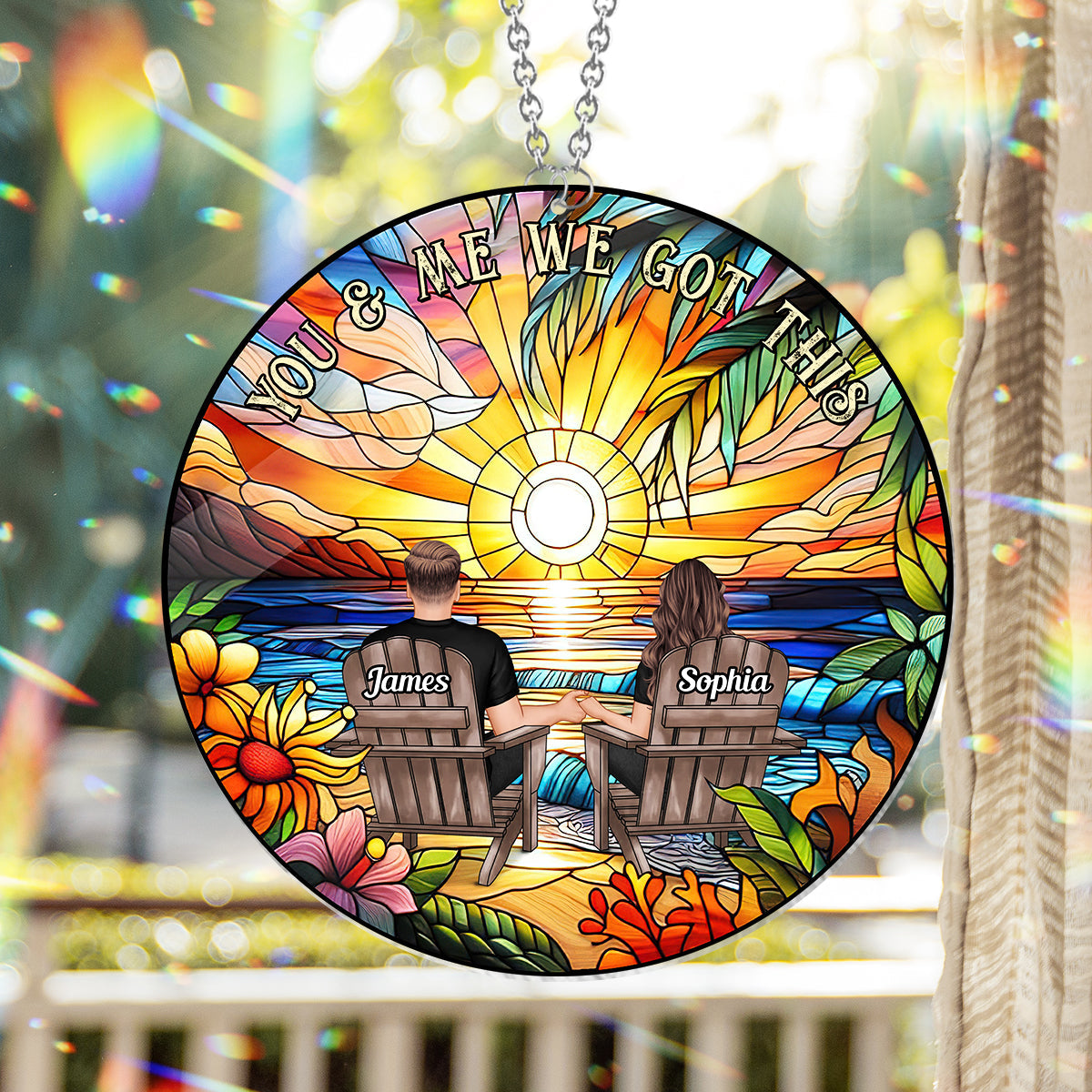 Du und ich, wir schaffen das – Personalisierter Sonnenfänger für Paare zum Aufhängen am Fenster 