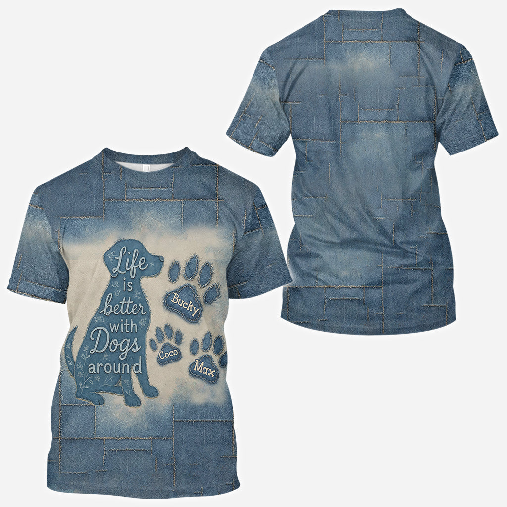 Das Leben ist schöner mit Hunden – personalisiertes T-Shirt mit Hundemotiv