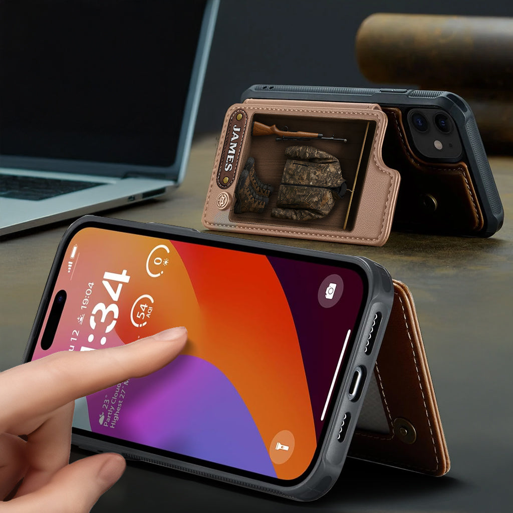 Liebe zur Jagd – Personalisierte Handyhülle mit Jagd-Geldbörse