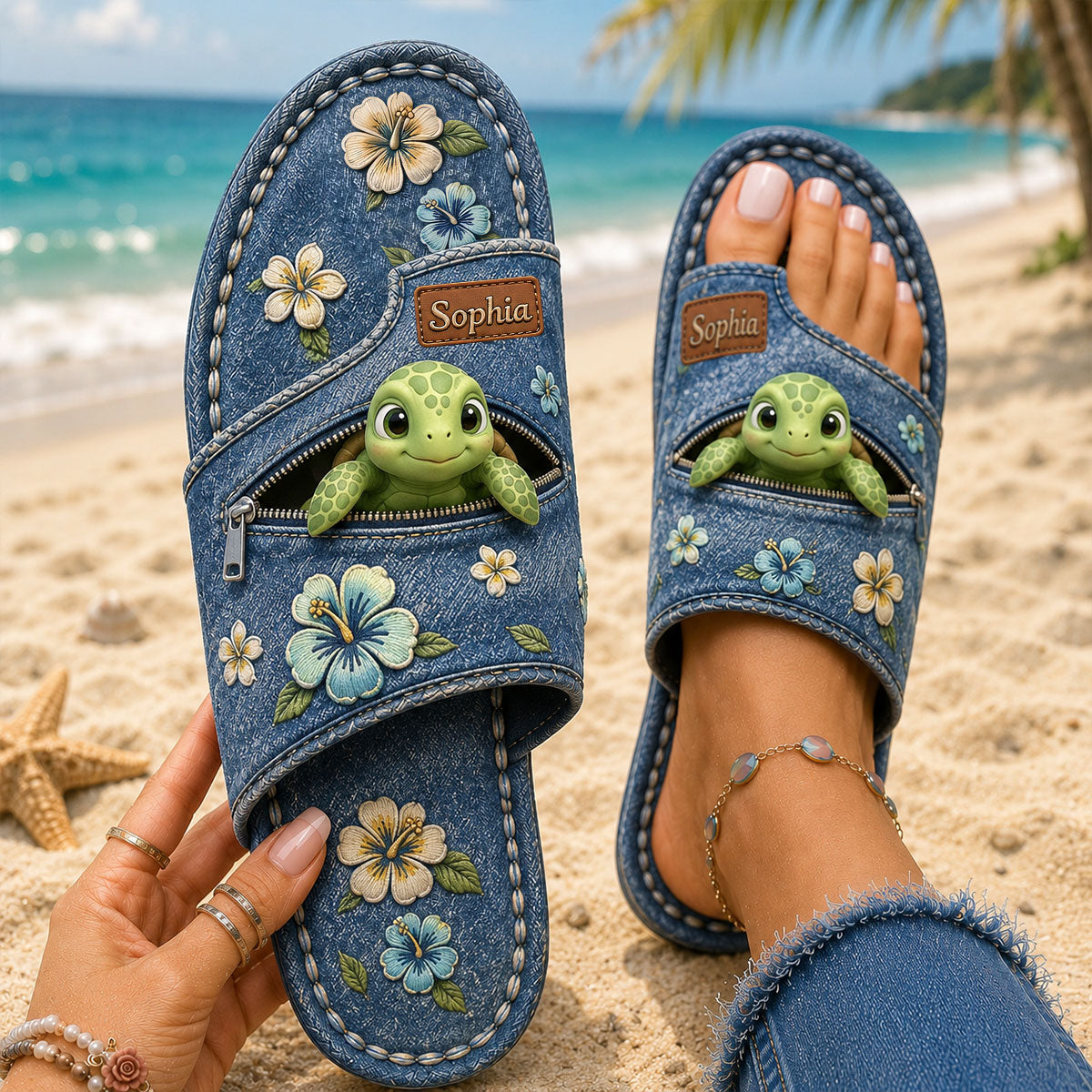 Love Turtle - Personalisierte Schildkröte Offene Zehen Sandalen