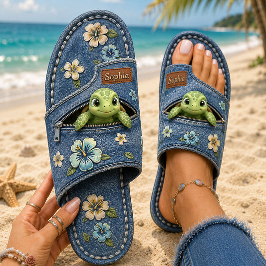 Love Turtle - Personalisierte Schildkröte Offene Zehen Sandalen