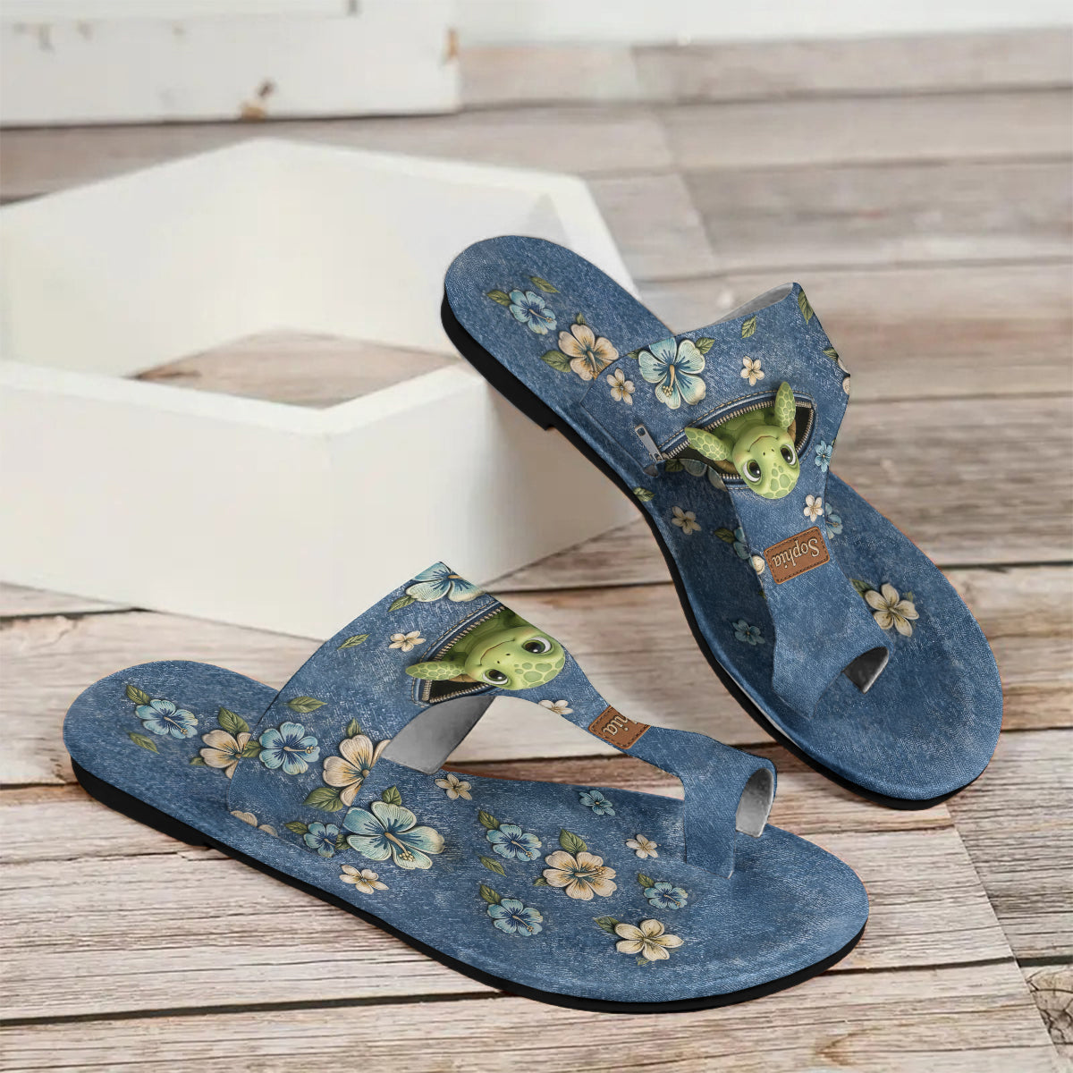 Love Turtle - Personalisierte Schildkröte Offene Zehen Sandalen
