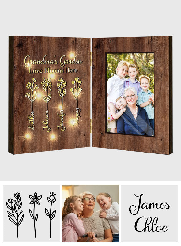 Omas Garten – Personalisierter, faltbarer Bilderrahmen mit Beleuchtung für Oma