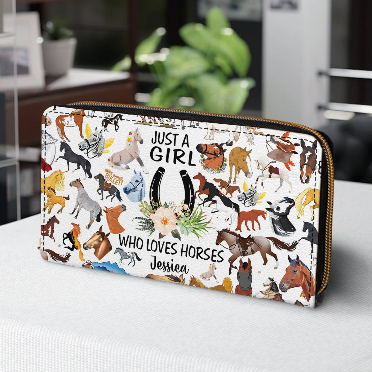 Einfach ein Mädchen, das Pferde liebt – Personalisierte lange Geldbörse aus Pferdeleder