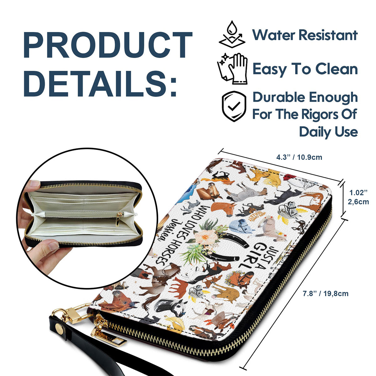 Einfach ein Mädchen, das Pferde liebt – Personalisierte lange Geldbörse aus Pferdeleder