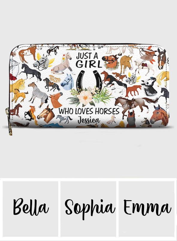 Einfach ein Mädchen, das Pferde liebt – Personalisierte lange Geldbörse aus Pferdeleder