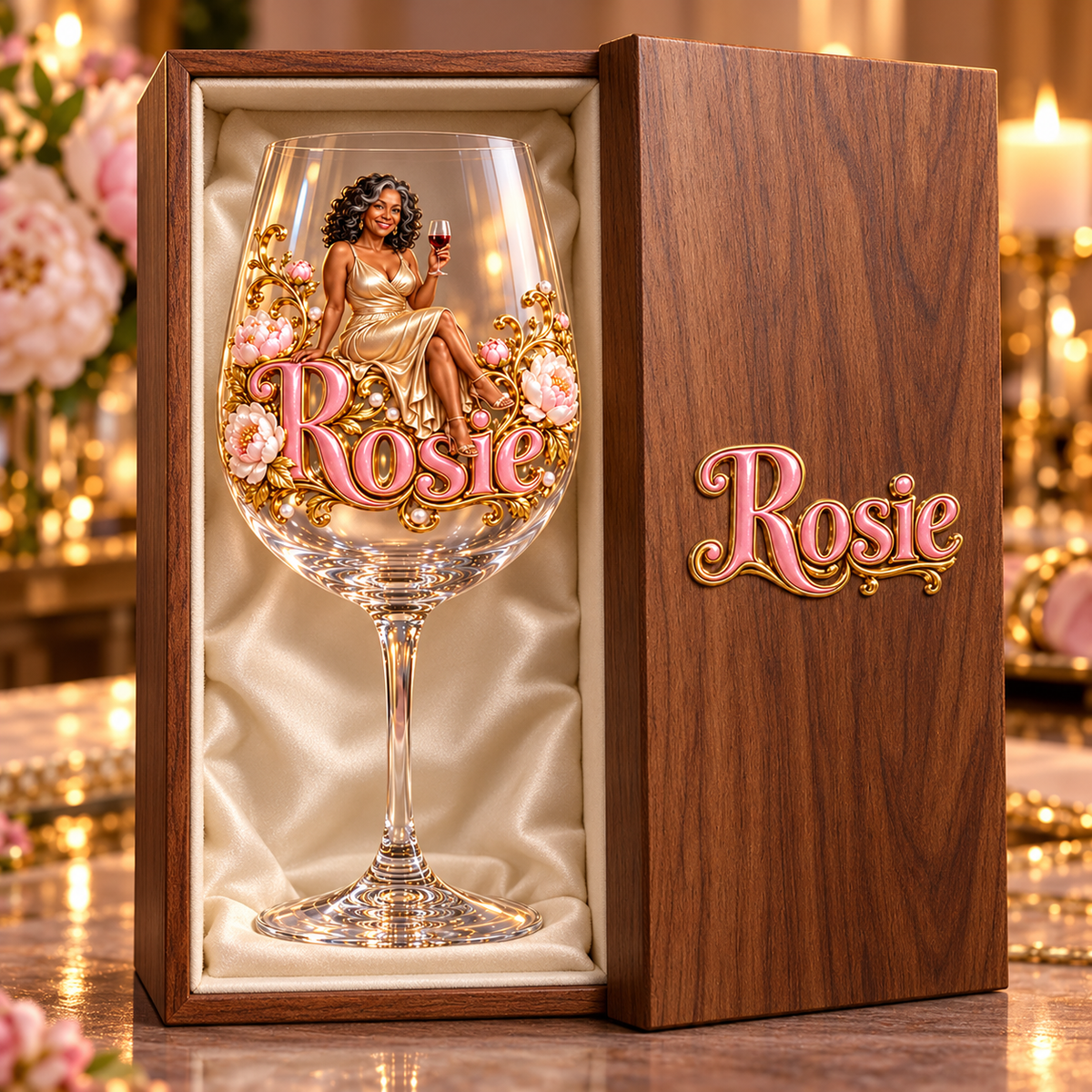 Personalized Custom Photo Peony Wine Glass - Gift for Older Women