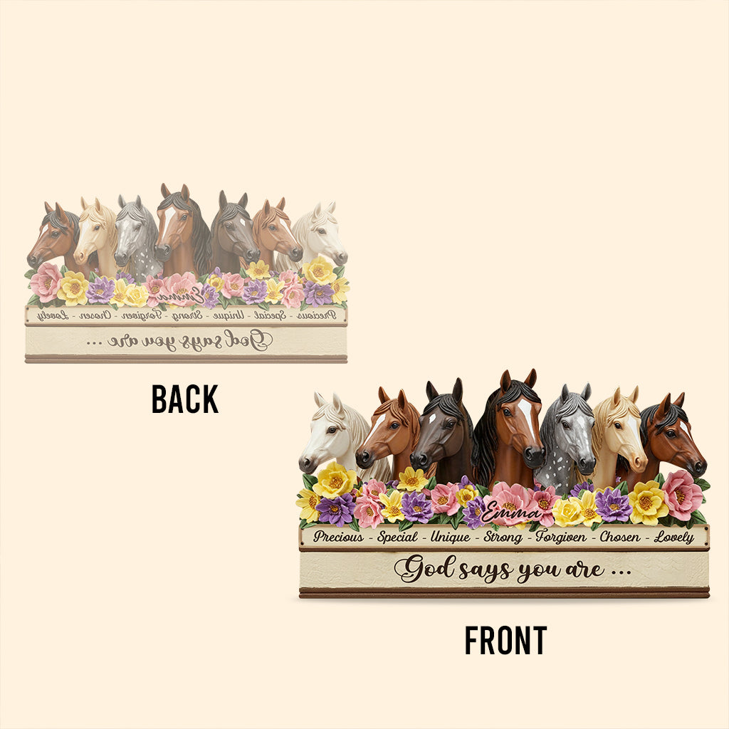 Gott sagt, du bist es – Personalisierte, pferdeförmige Acrylplakette