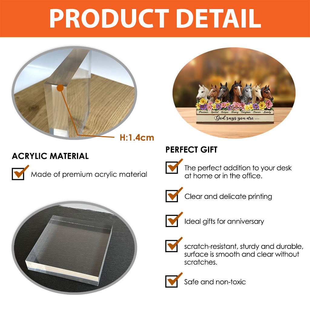 Gott sagt, du bist es – Personalisierte, pferdeförmige Acrylplakette