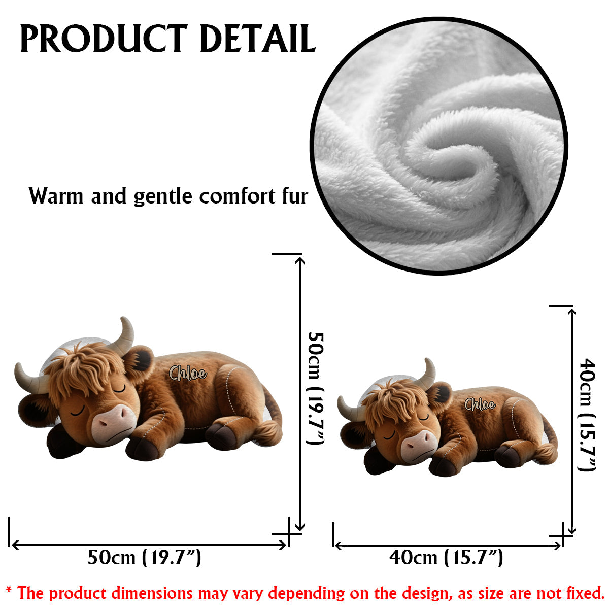 Schlafendes Hochlandrind – Personalisiertes Kissen in Form eines Hochlandrindes aus Kunstfell