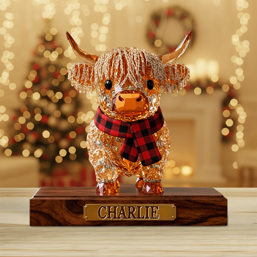 Niedliches Hochlandrind – Personalisierte Acrylplakette in Form eines Hochlandrindes