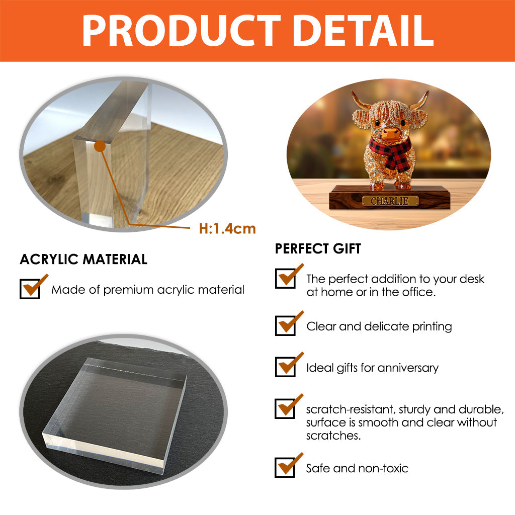 Niedliches Hochlandrind – Personalisierte Acrylplakette in Form eines Hochlandrindes