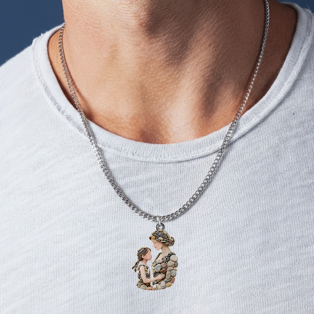 Pebble Gift For Mom - Personalized Mother Shaped Metal Pendant Necklace