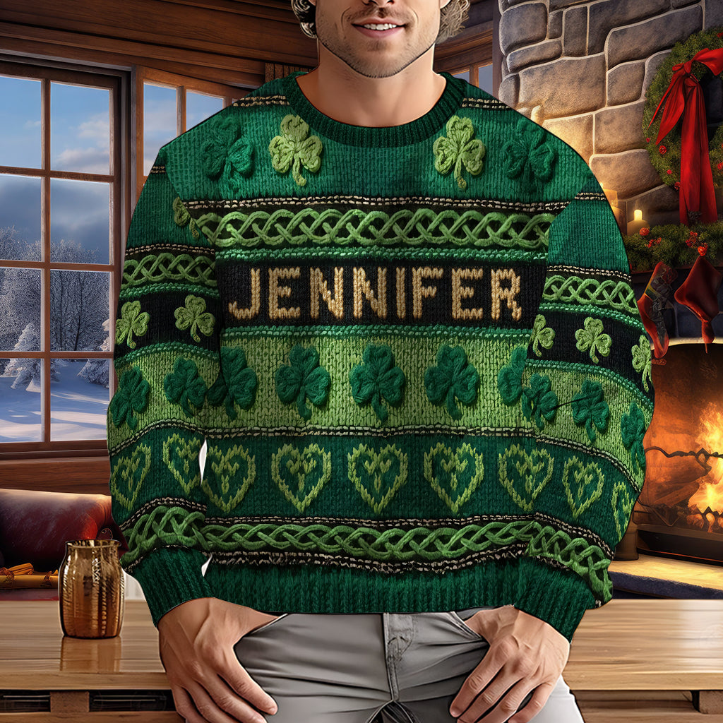 Glücksklee - Personalisierter irischer Weihnachtspullover