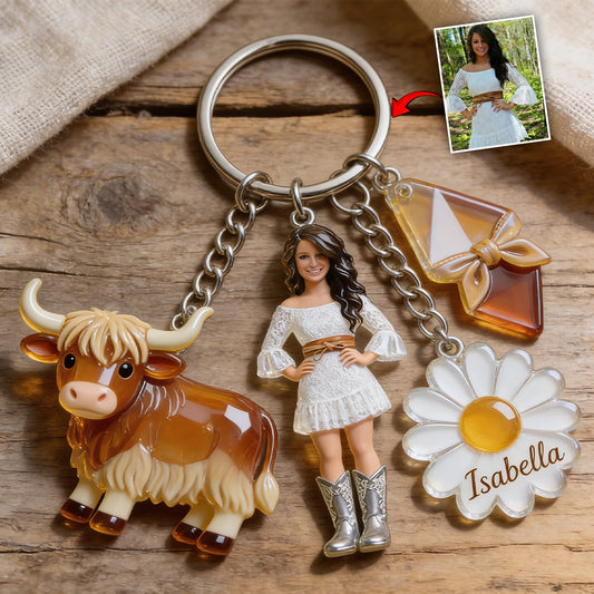 Love Highland Cow - Personalized Highland Cow Premium Keychain With Charms