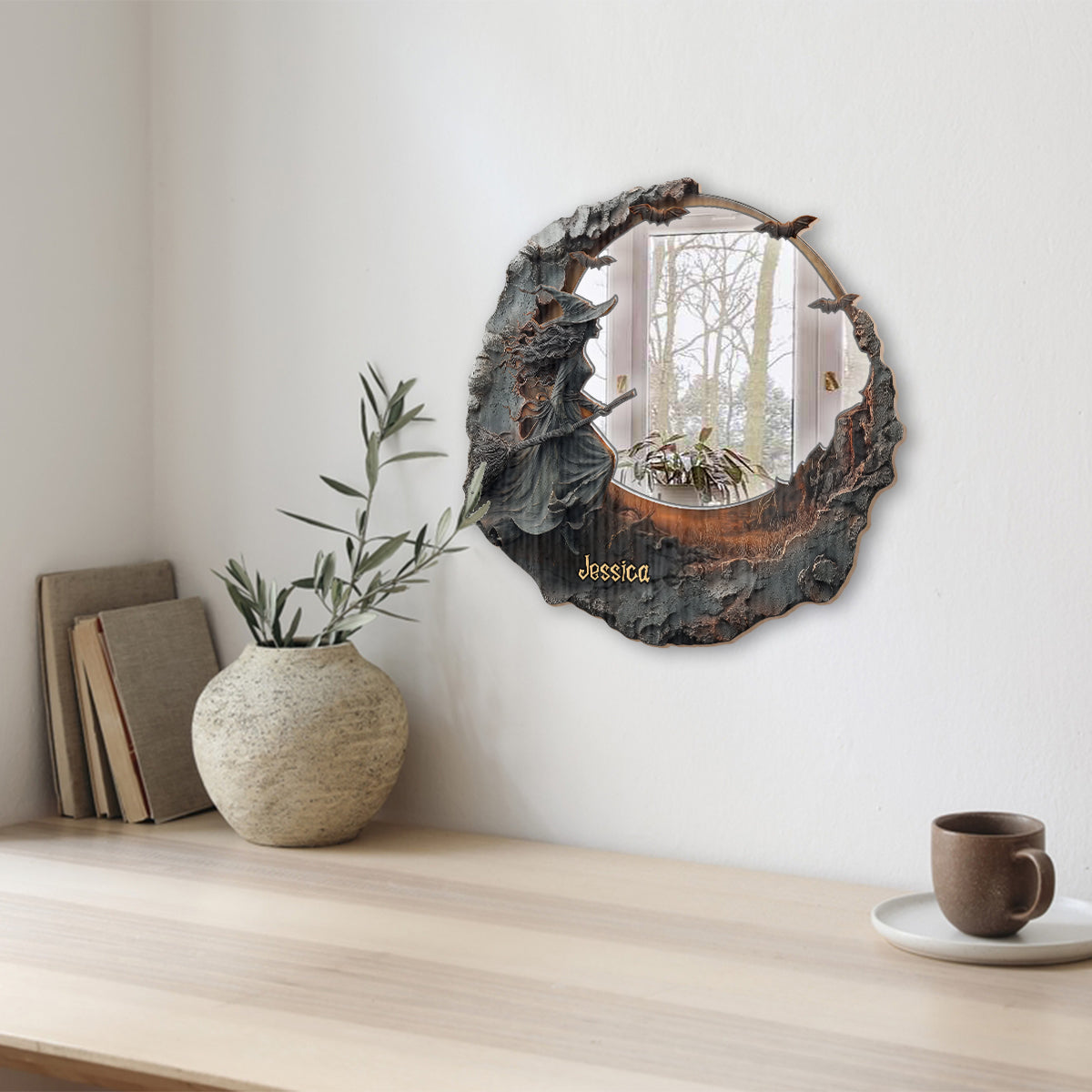 Die Hexe ist da – Personalisierter Hexen-Wandspiegel