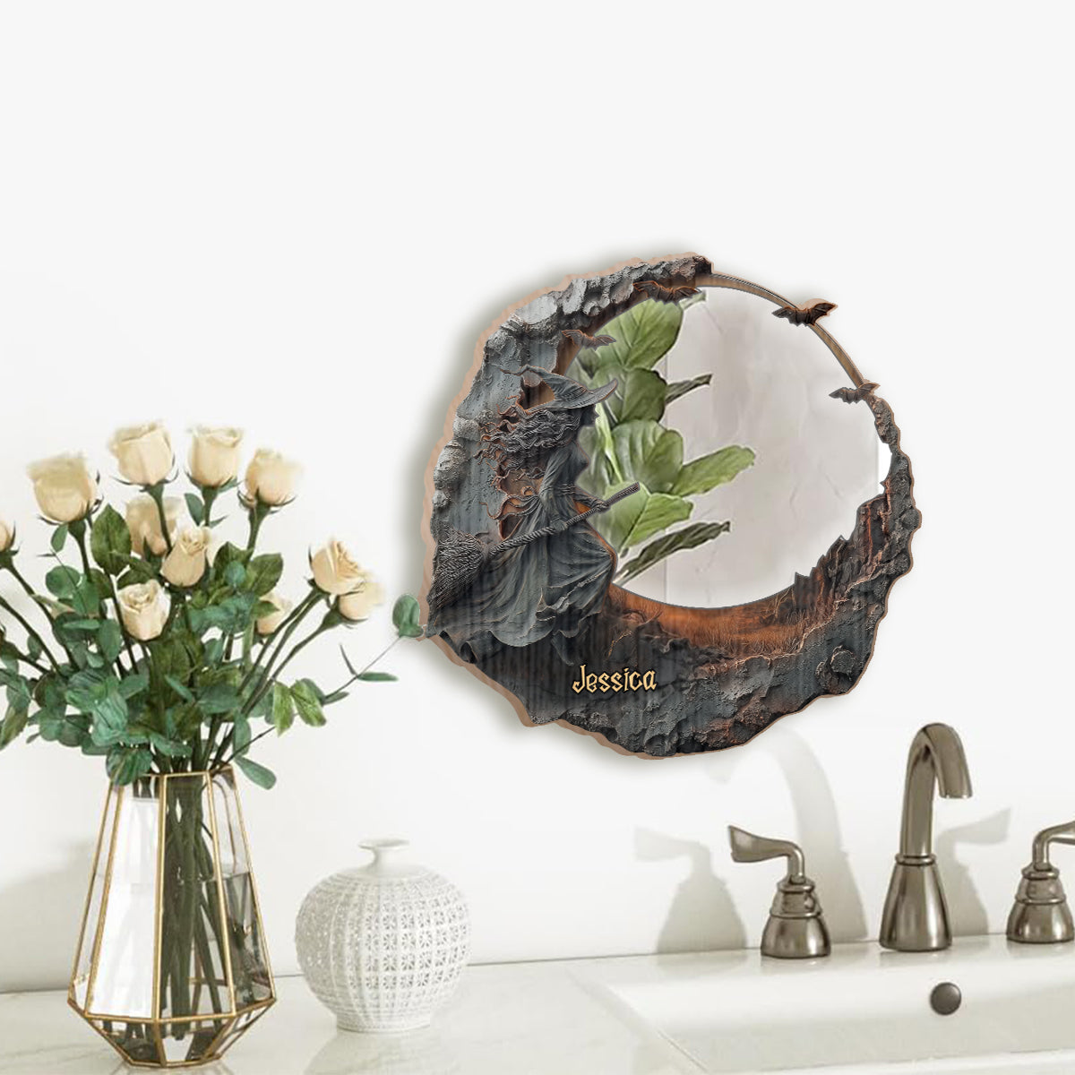 Die Hexe ist da – Personalisierter Hexen-Wandspiegel