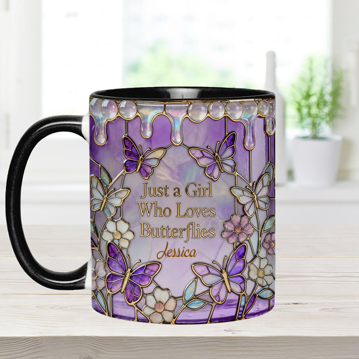 Just A Girl Who Loves Butterflies - Personalized Butterfly Set Accent Mug with Acrylic Stirrers