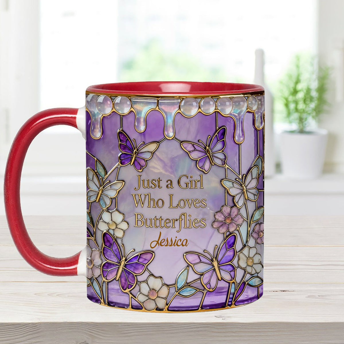 Just A Girl Who Loves Butterflies - Personalized Butterfly Set Accent Mug with Acrylic Stirrers