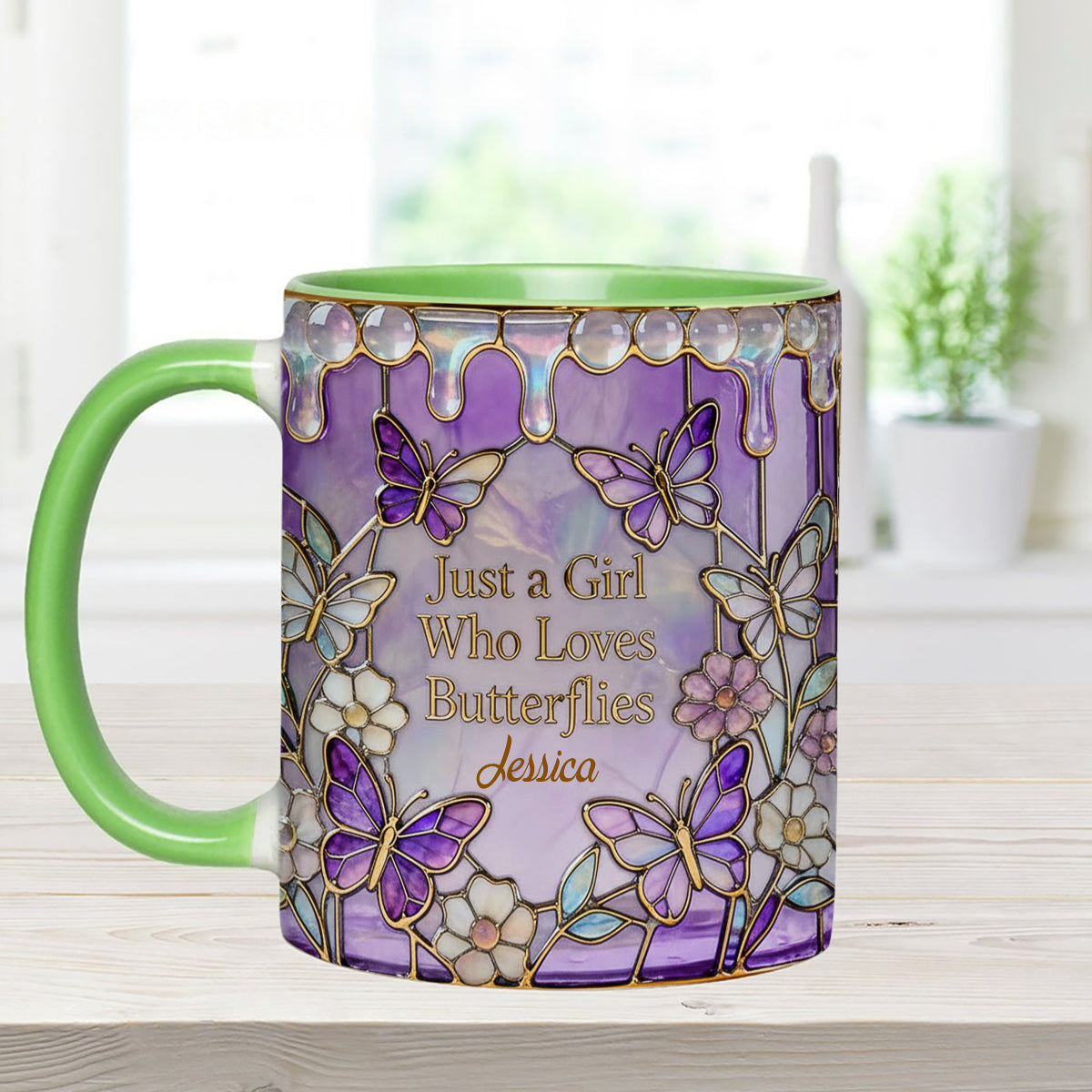 Just A Girl Who Loves Butterflies - Personalized Butterfly Set Accent Mug with Acrylic Stirrers