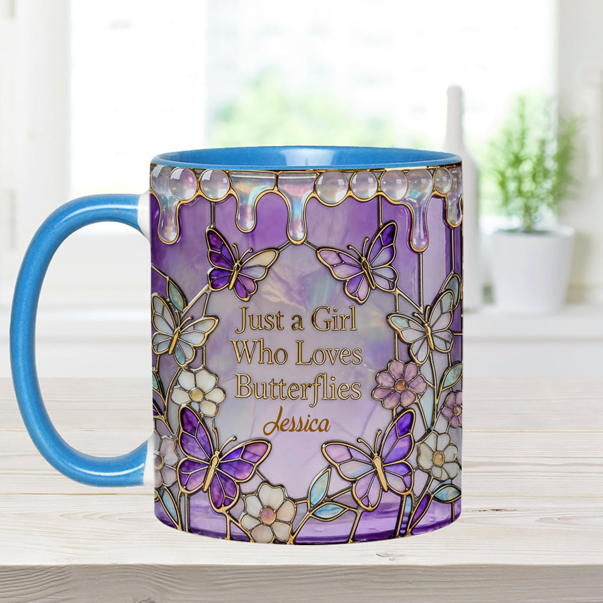 Just A Girl Who Loves Butterflies - Personalized Butterfly Set Accent Mug with Acrylic Stirrers
