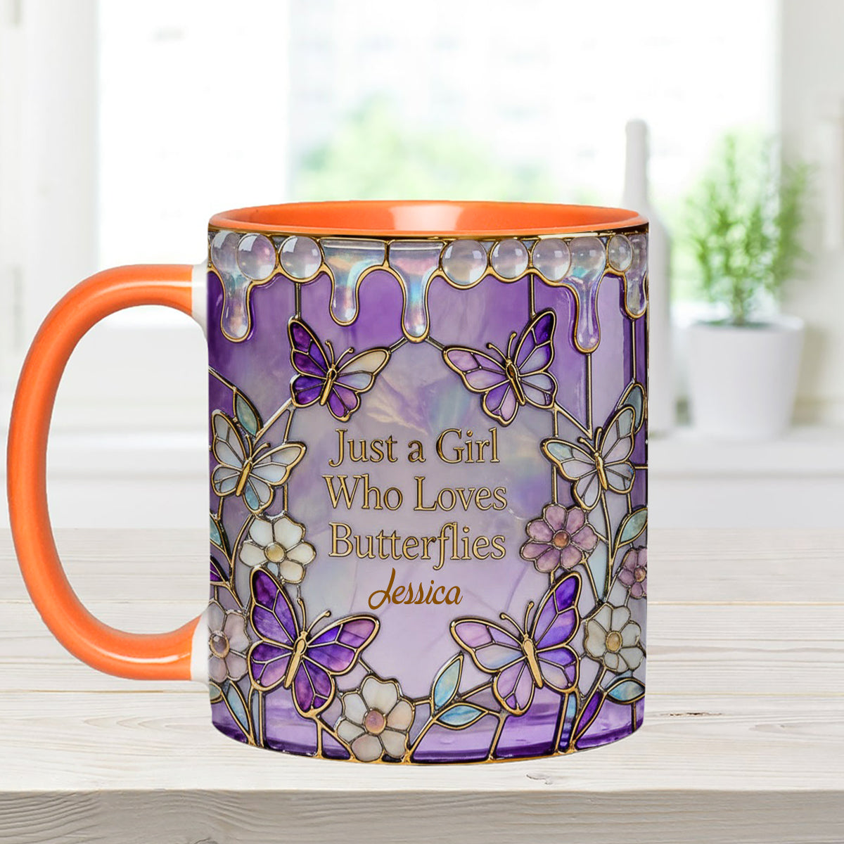 Just A Girl Who Loves Butterflies - Personalized Butterfly Set Accent Mug with Acrylic Stirrers