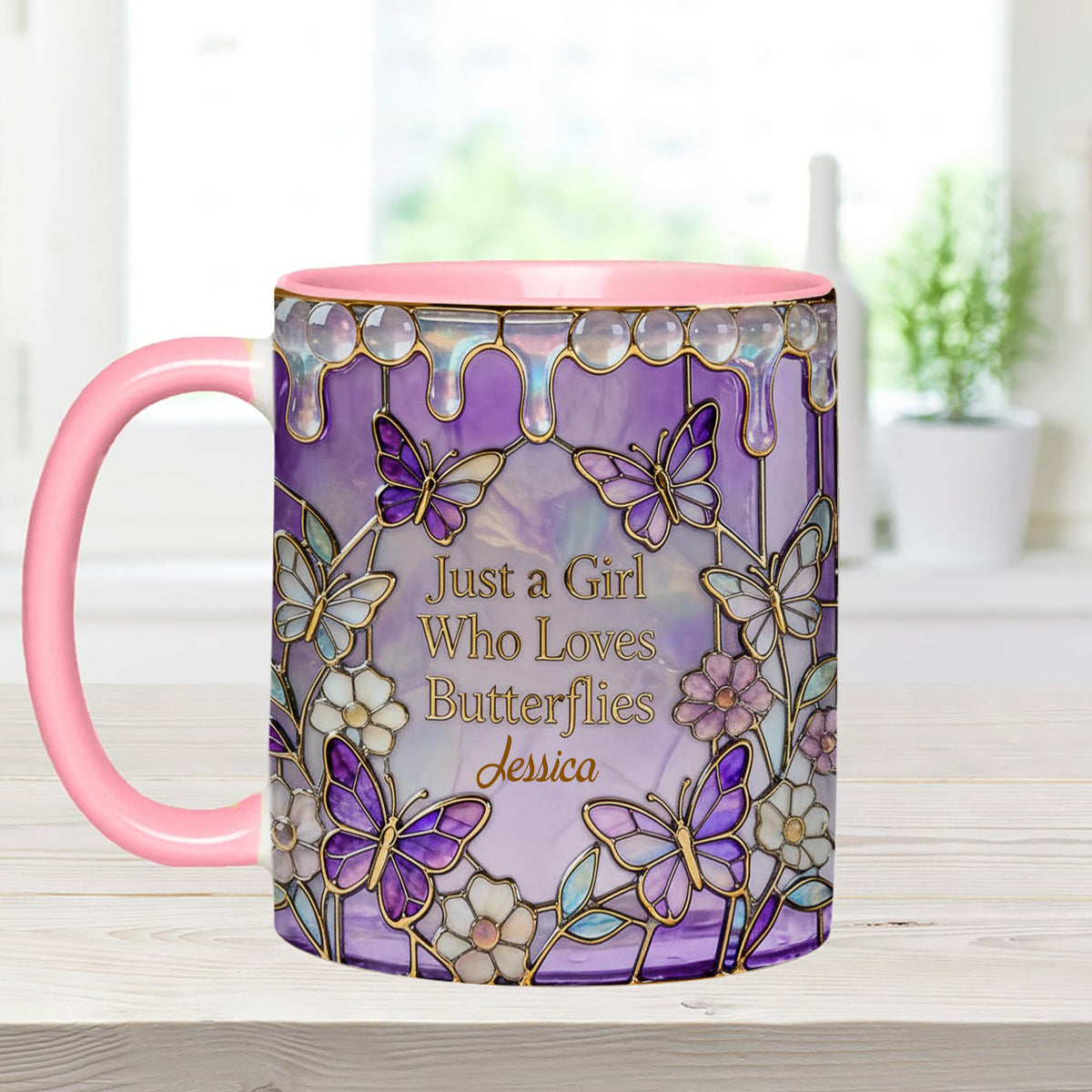 Just A Girl Who Loves Butterflies - Personalized Butterfly Set Accent Mug with Acrylic Stirrers