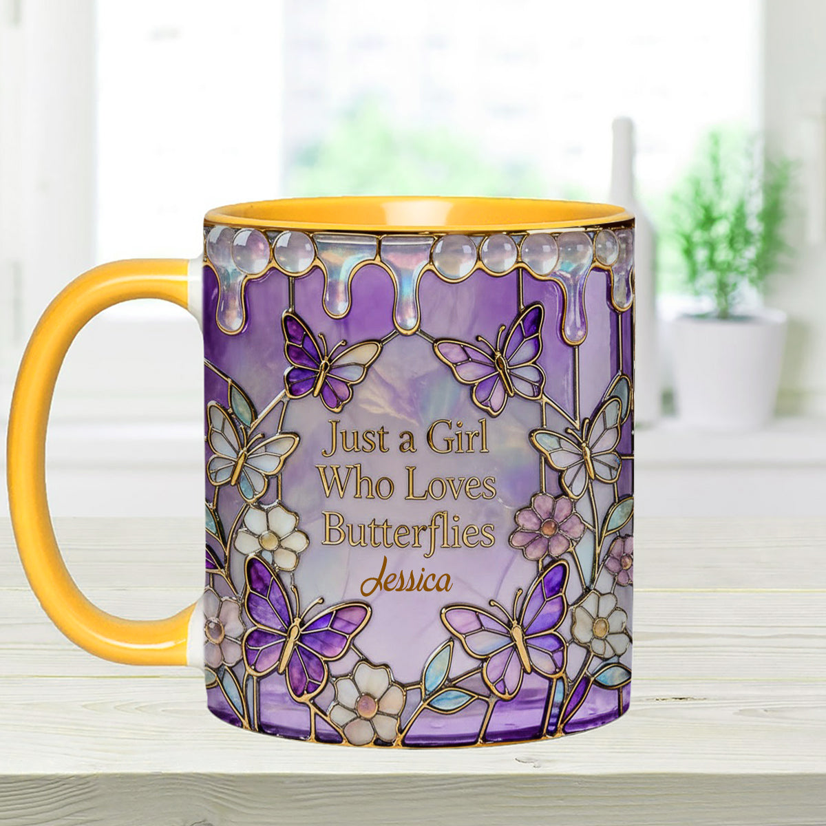 Just A Girl Who Loves Butterflies - Personalized Butterfly Set Accent Mug with Acrylic Stirrers