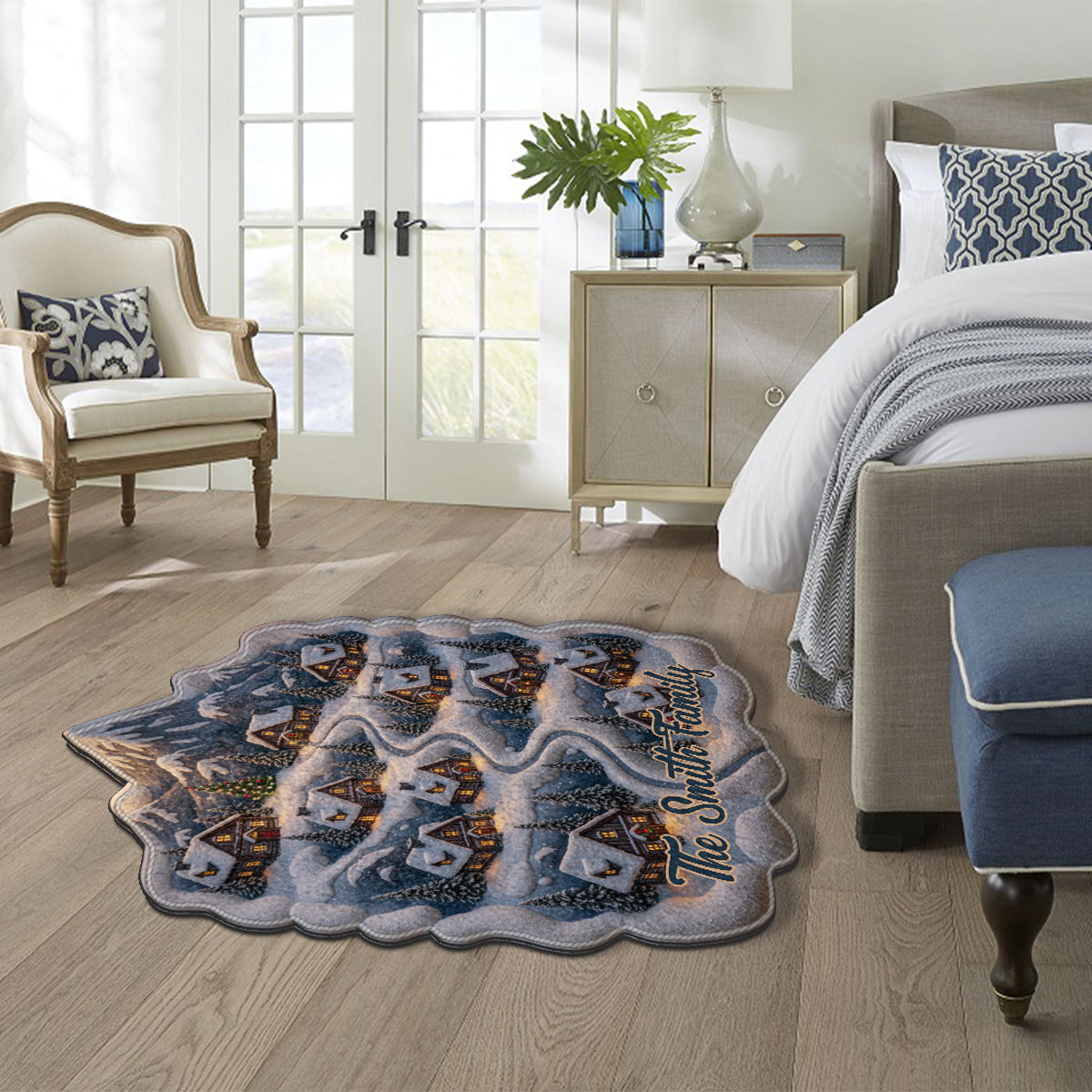 Snowy Mountain Village – Personalisierter, rutschfester, getufteter Familienteppich