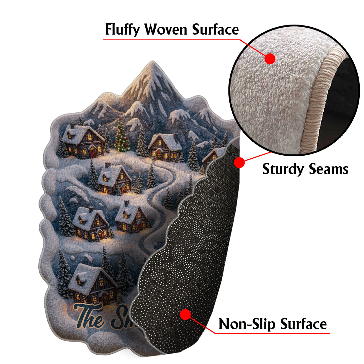 Snowy Mountain Village – Personalisierter, rutschfester, getufteter Familienteppich
