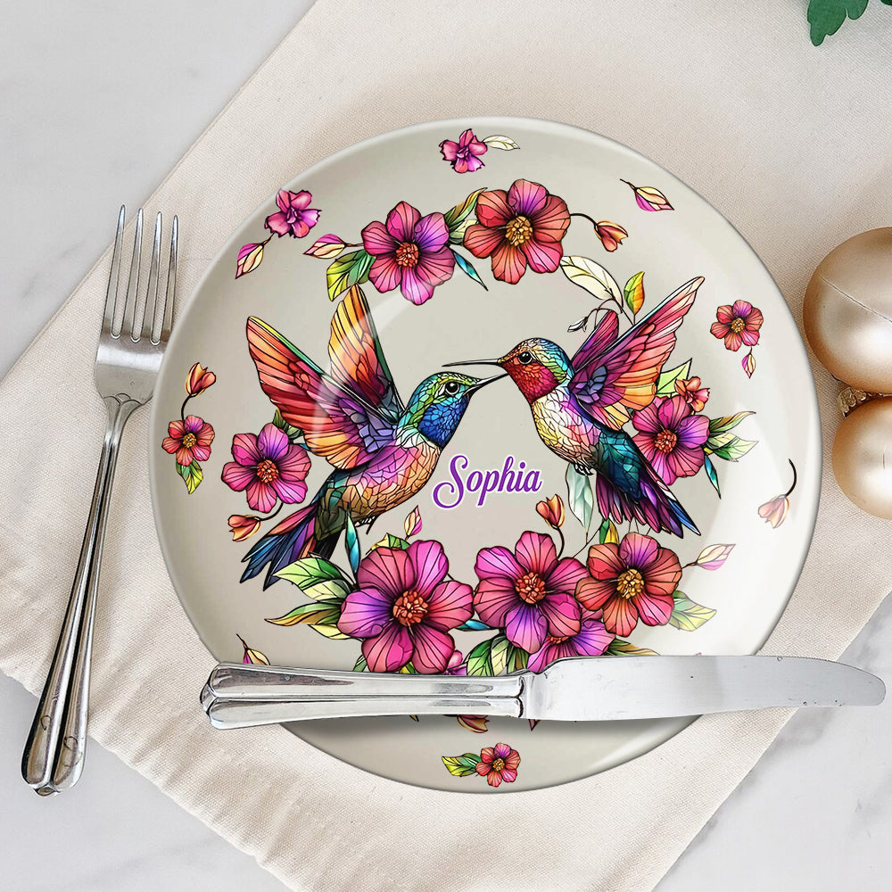 Colorful Hummingbird - Personalized Hummingbird Ceramic Round Plate