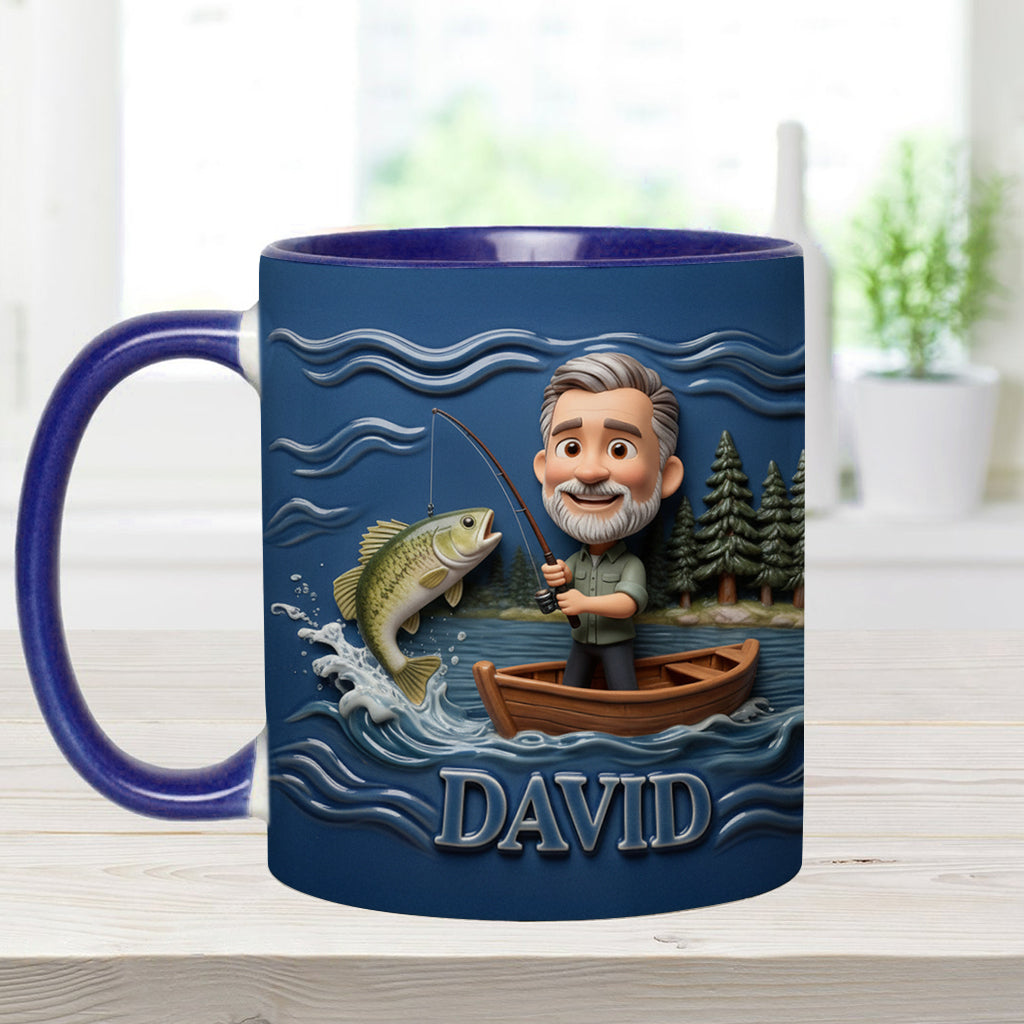 Lustige Karikatur-Tasse nach Wunschfoto - Personalisierte Tasse mit Angelmotiv