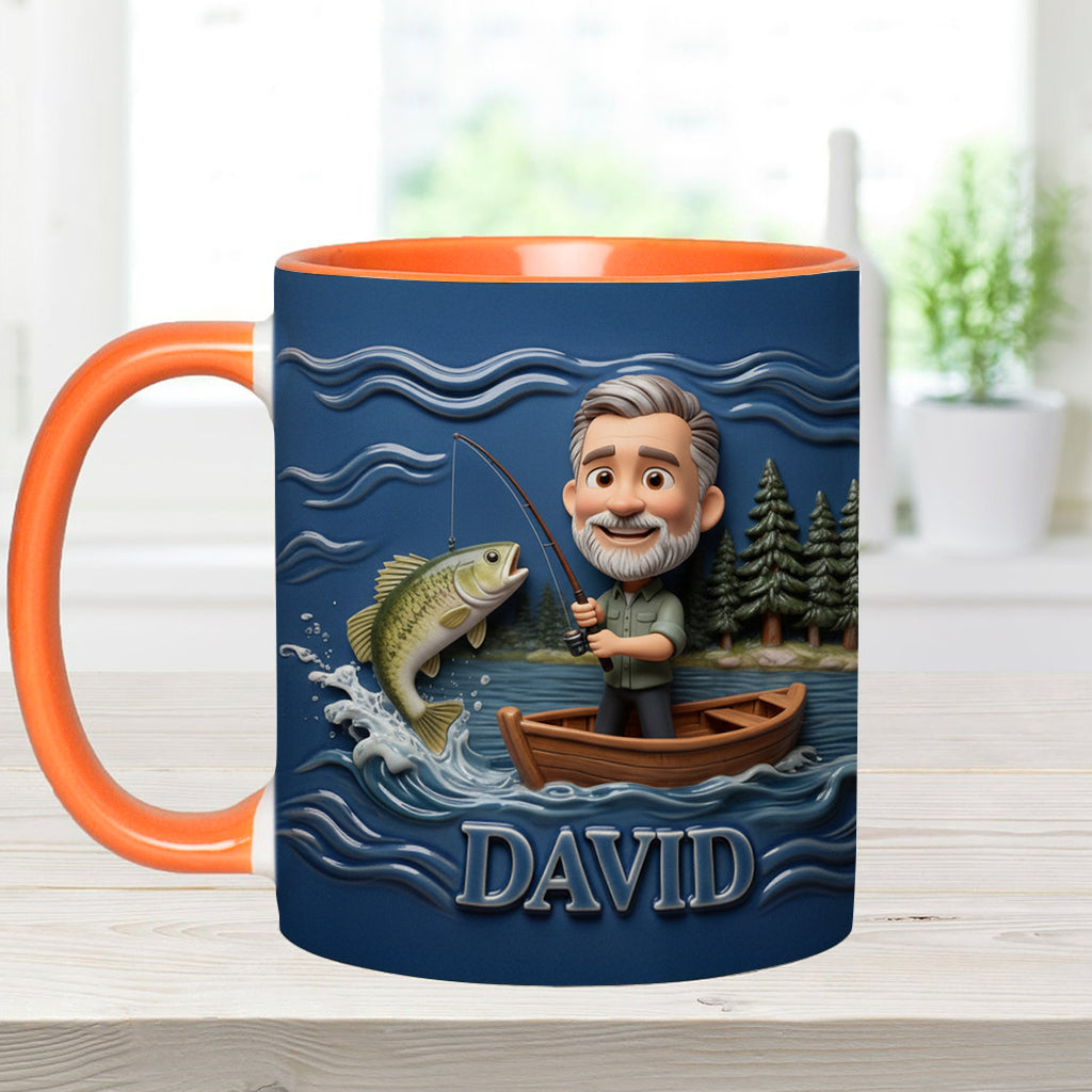Lustige Karikatur-Tasse nach Wunschfoto - Personalisierte Tasse mit Angelmotiv