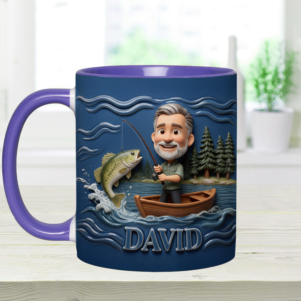 Lustige Karikatur-Tasse nach Wunschfoto - Personalisierte Tasse mit Angelmotiv