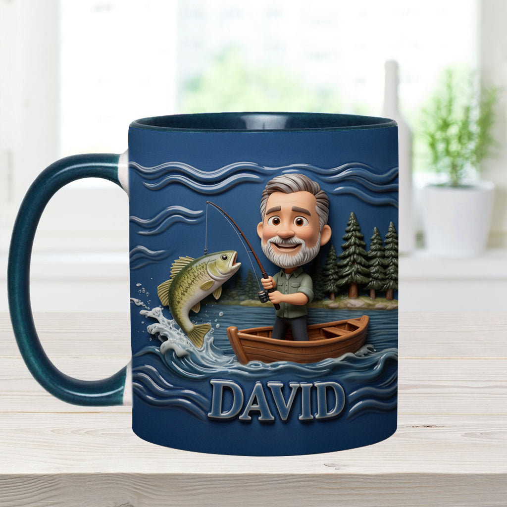 Lustige Karikatur-Tasse nach Wunschfoto - Personalisierte Tasse mit Angelmotiv