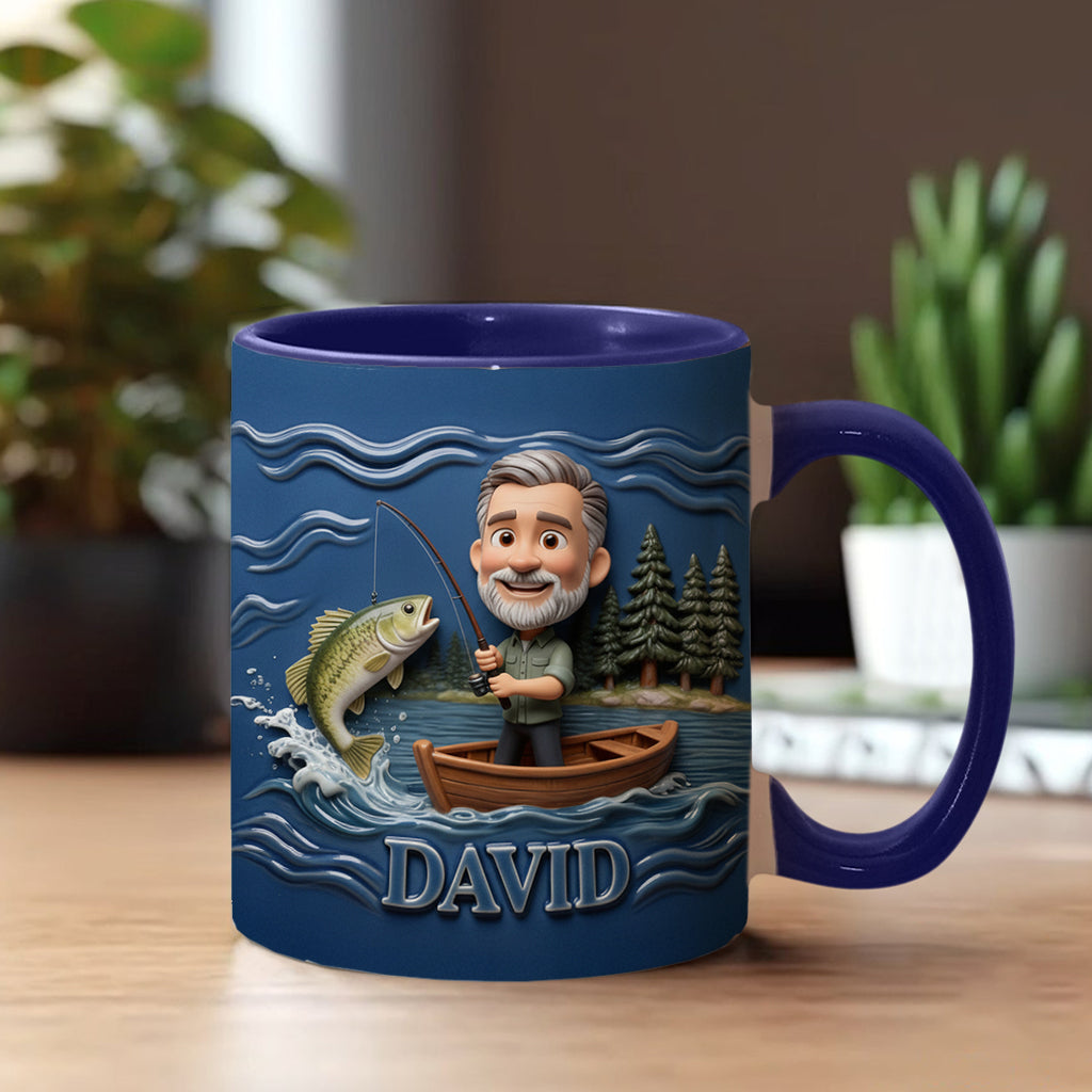 Lustige Karikatur-Tasse nach Wunschfoto - Personalisierte Tasse mit Angelmotiv