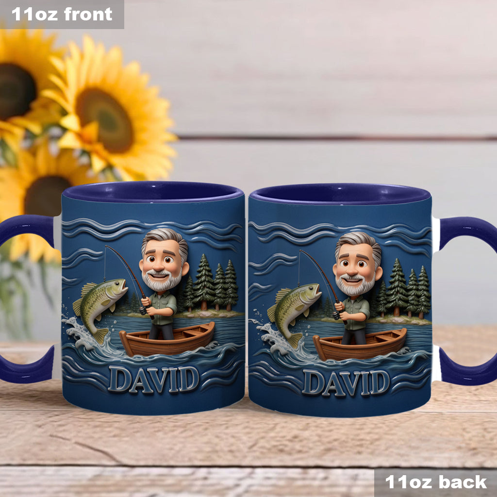 Lustige Karikatur-Tasse nach Wunschfoto - Personalisierte Tasse mit Angelmotiv