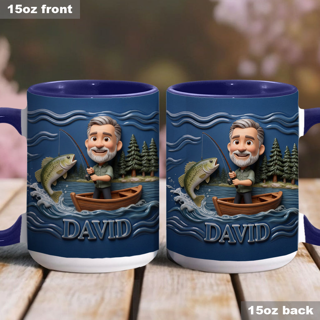 Lustige Karikatur-Tasse nach Wunschfoto - Personalisierte Tasse mit Angelmotiv