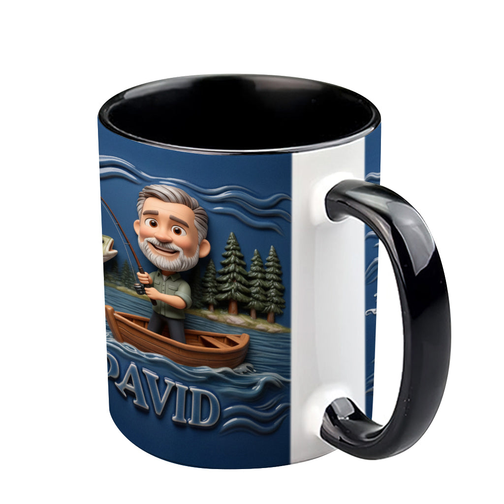 Lustige Karikatur-Tasse nach Wunschfoto - Personalisierte Tasse mit Angelmotiv
