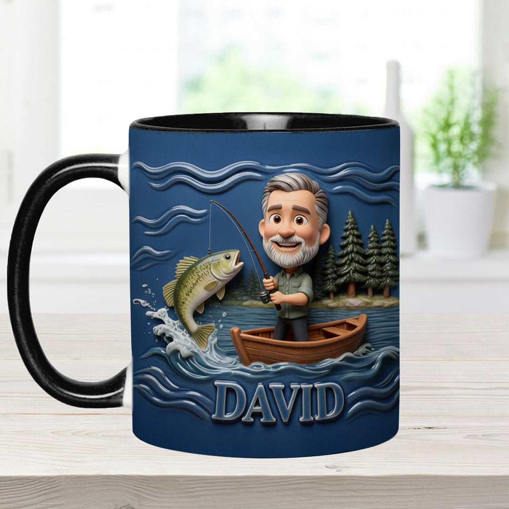 Lustige Karikatur-Tasse nach Wunschfoto - Personalisierte Tasse mit Angelmotiv