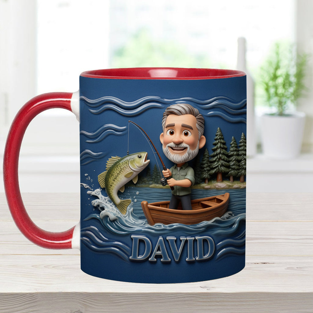 Lustige Karikatur-Tasse nach Wunschfoto - Personalisierte Tasse mit Angelmotiv