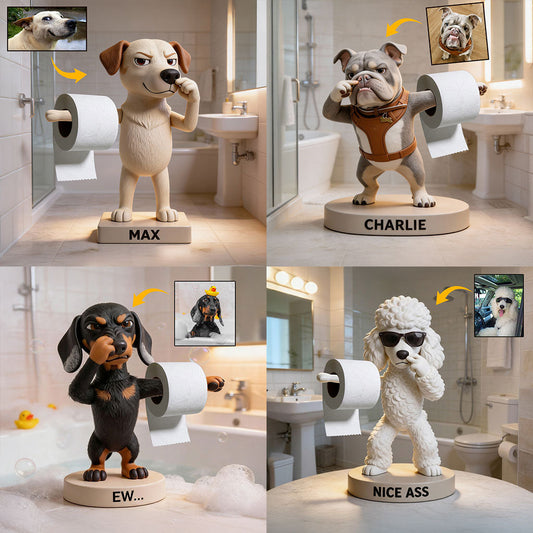 Witzige Badezimmerdeko – personalisierte Acrylplakette in Hundeform