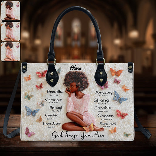 Gott sagt, du bist es – Personalisierte Handtasche aus afroamerikanischem Leder
