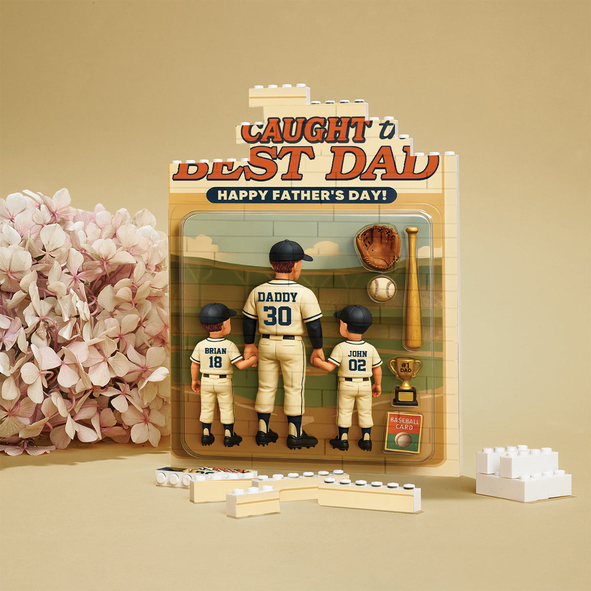 Baseball Dad - Personalized Baseball Vertical Rectangle Building Brick Blocks Printed On Both Sides