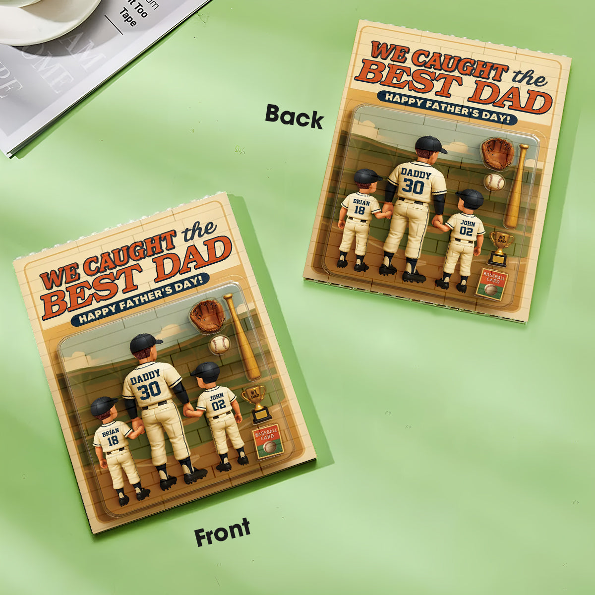 Baseball Dad - Personalized Baseball Vertical Rectangle Building Brick Blocks Printed On Both Sides