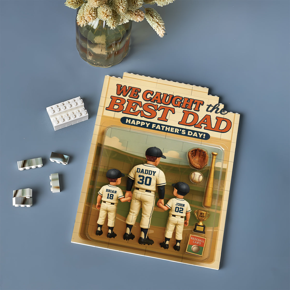 Baseball Dad - Personalized Baseball Vertical Rectangle Building Brick Blocks Printed On Both Sides