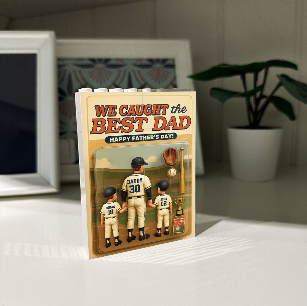 Baseball Dad - Personalized Baseball Vertical Rectangle Building Brick Blocks Printed On Both Sides
